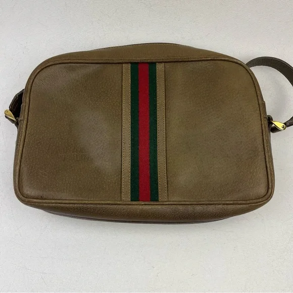 Gucci Vintage Ophidia Leather Web Green and Red Strip Textured Crossbody Handbag - Picture 2 of 15
